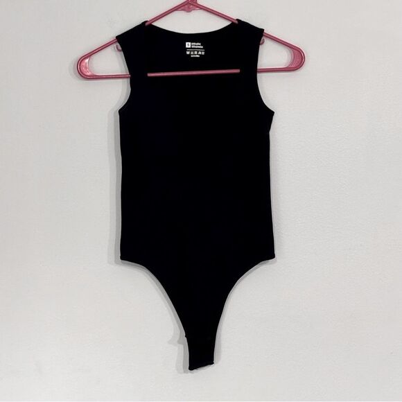 None Tops - Women’s Black Ribbed Nylon Sleeveless Bodysuit Size S